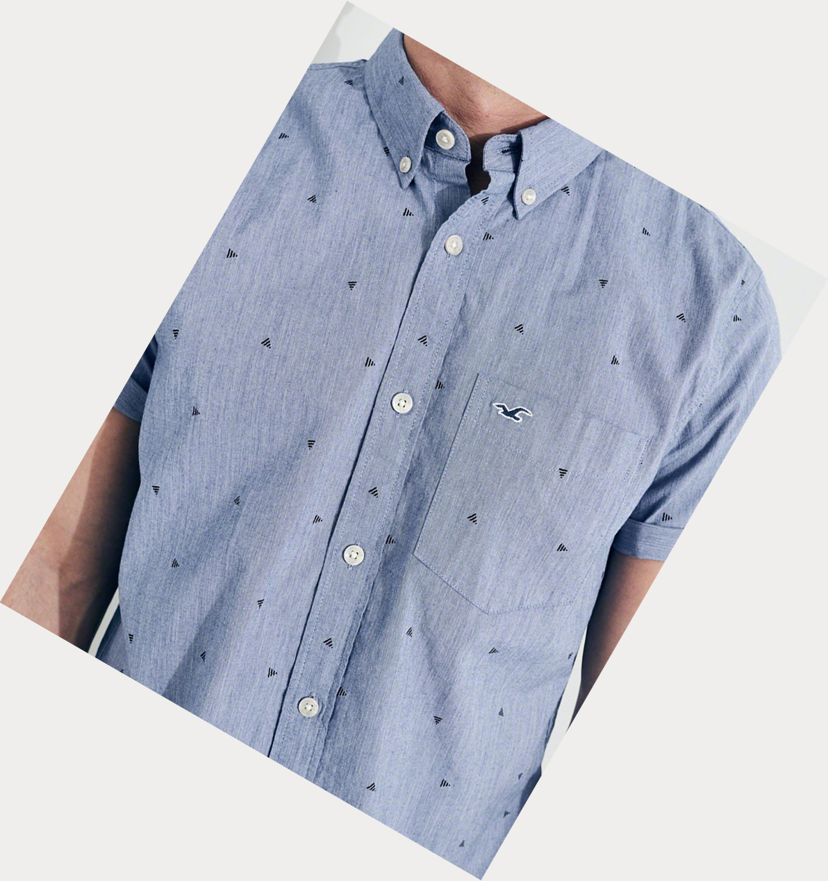 Blue Hollister Stretch Patterned Poplin Men's Short Sleeve | ZA-XCPG582