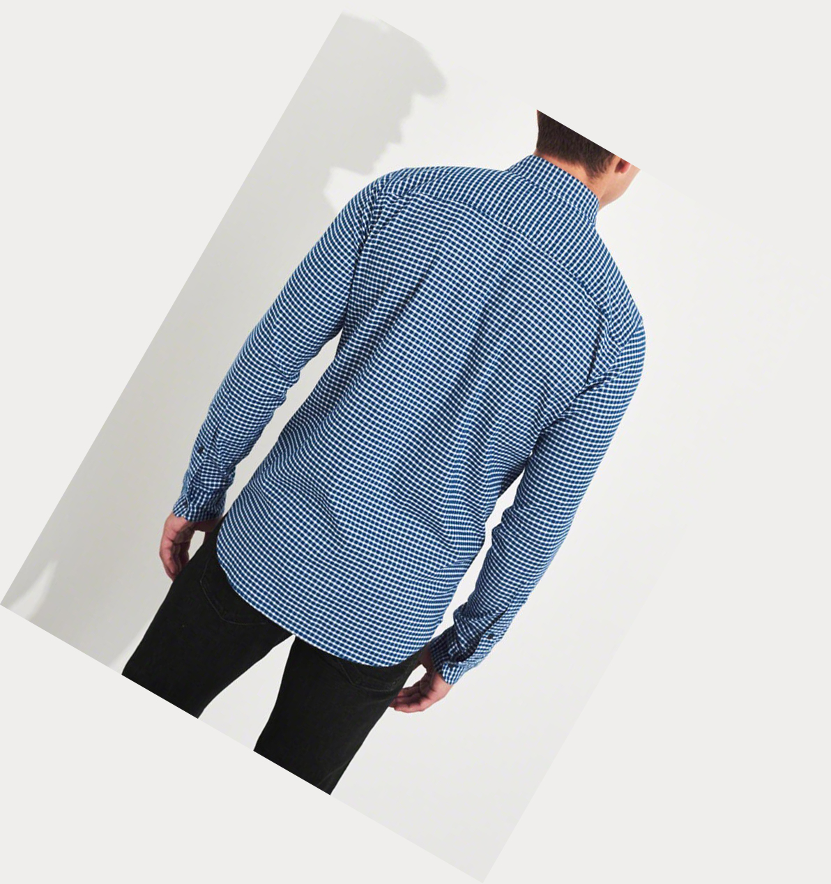 Blue Hollister Stretch Plaid Oxford Men's Long Sleeve | ZA-QUWK485