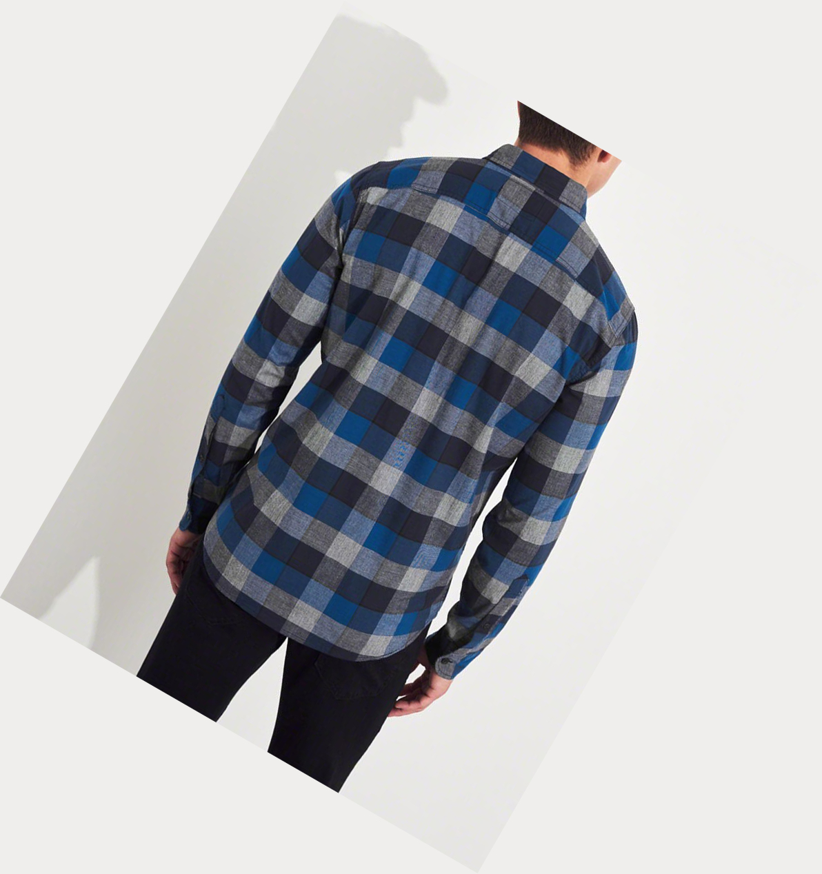 Blue Hollister Stretch Plaid Poplin Men's Long Sleeve | ZA-ZBWI601