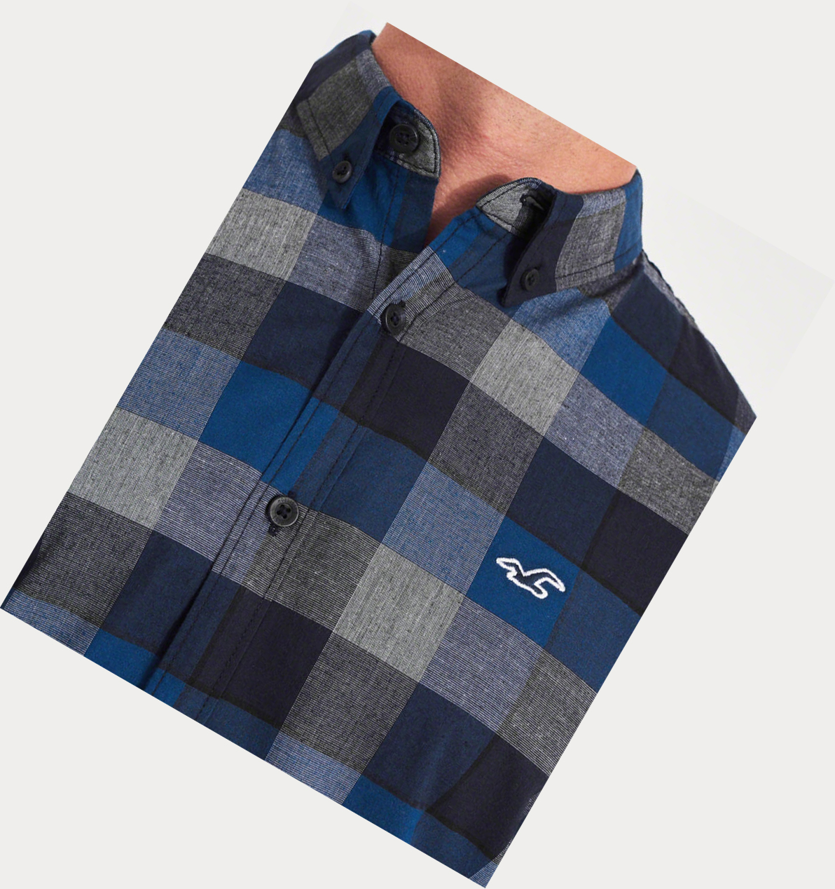 Blue Hollister Stretch Plaid Poplin Men's Long Sleeve | ZA-ZBWI601