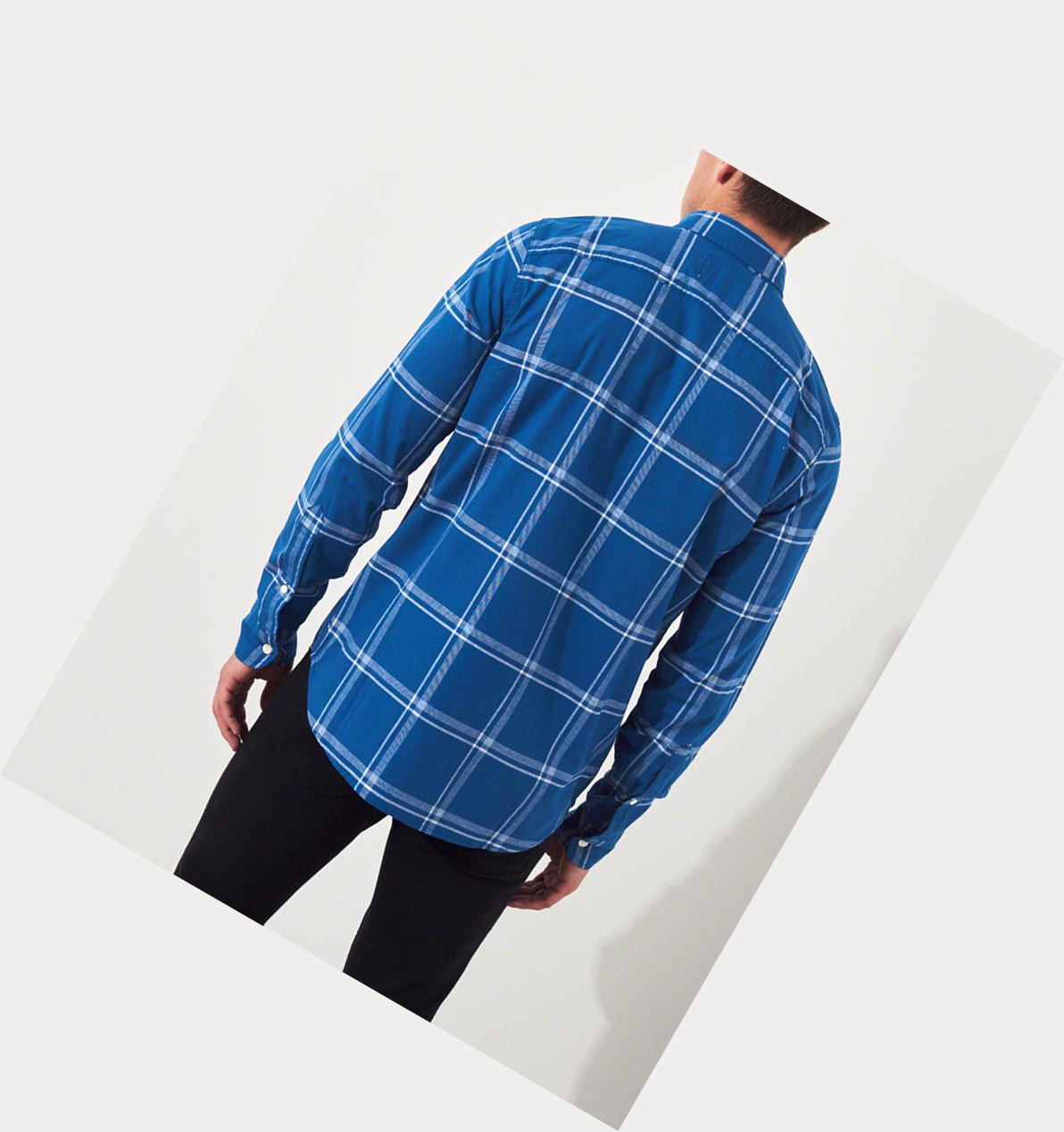 Blue Hollister Stretch Plaid Poplin Men's Long Sleeve | ZA-ZHWQ386