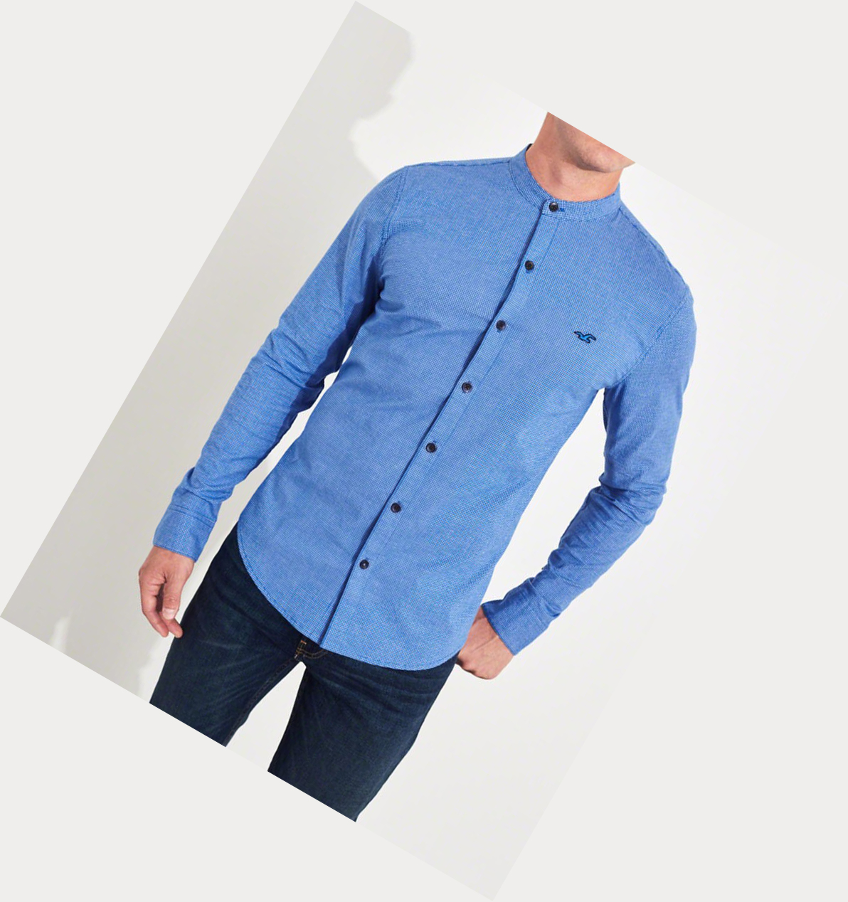 Blue Hollister Stretch Poplin Muscle Fit Men's Long Sleeve | ZA-SMFR914