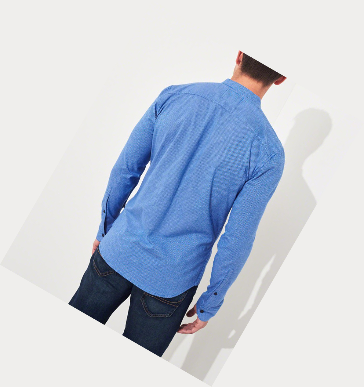 Blue Hollister Stretch Poplin Muscle Fit Men's Long Sleeve | ZA-SMFR914