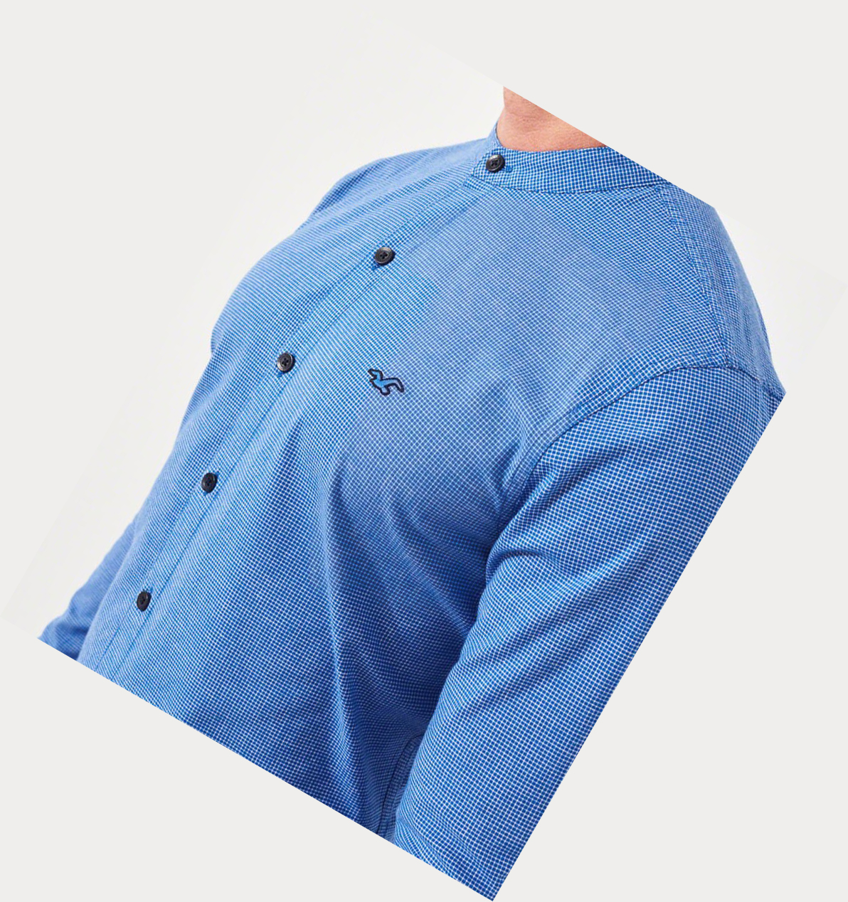 Blue Hollister Stretch Poplin Muscle Fit Men's Long Sleeve | ZA-SMFR914