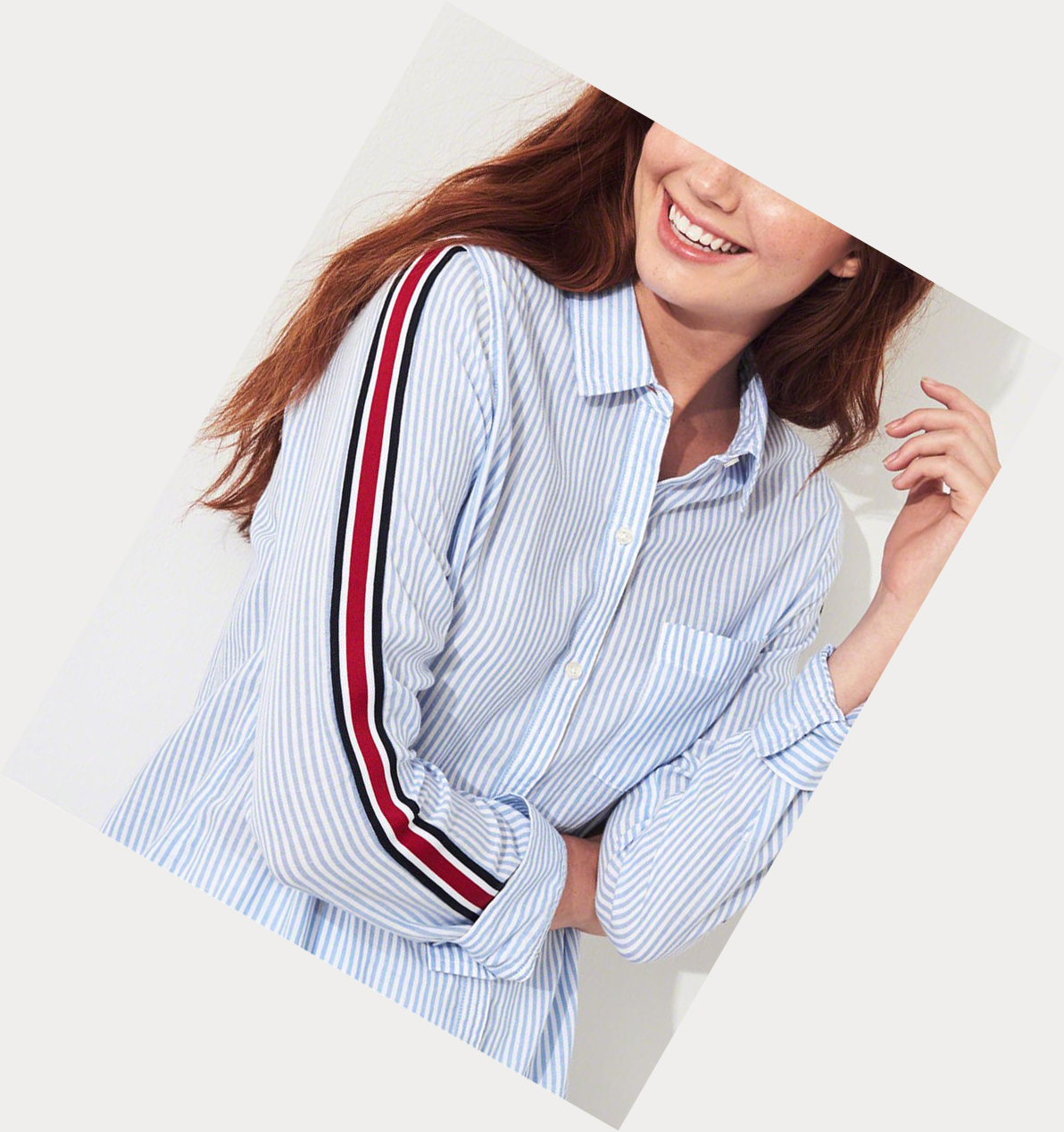 Blue Stripes Hollister Sleeve-Stripe Women's Long Sleeve | ZA-HVXQ302