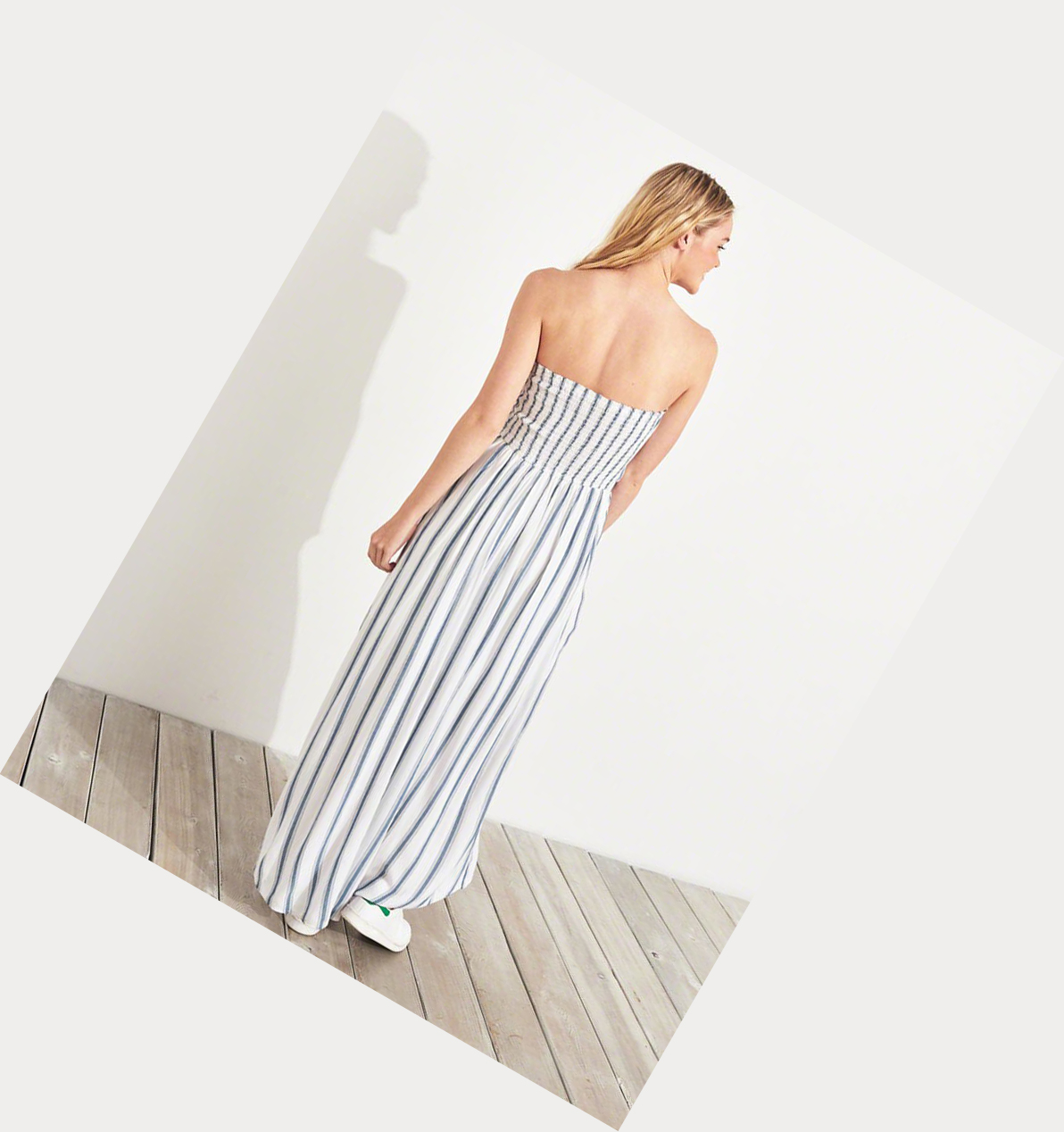 Blue Stripes Hollister Strapless High-Low Wrap Maxi Women's Dress | ZA-WBER950