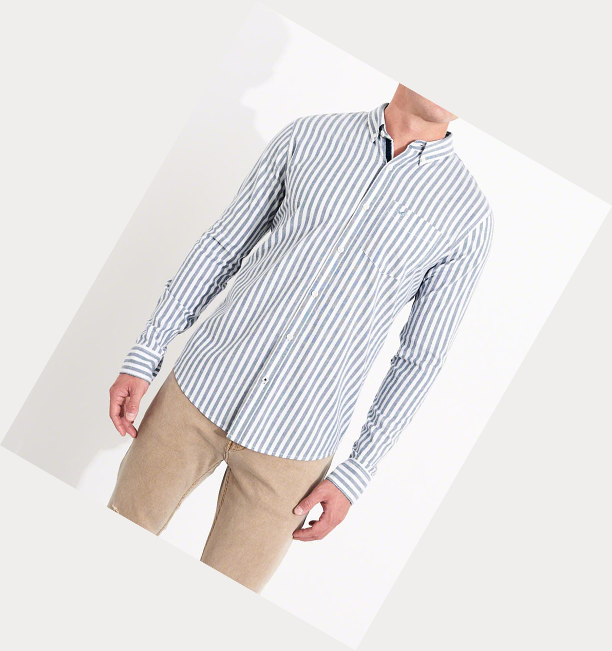 Blue Stripes Hollister Stretch Oxford Muscle Fit Men's Long Sleeve | ZA-XURH312