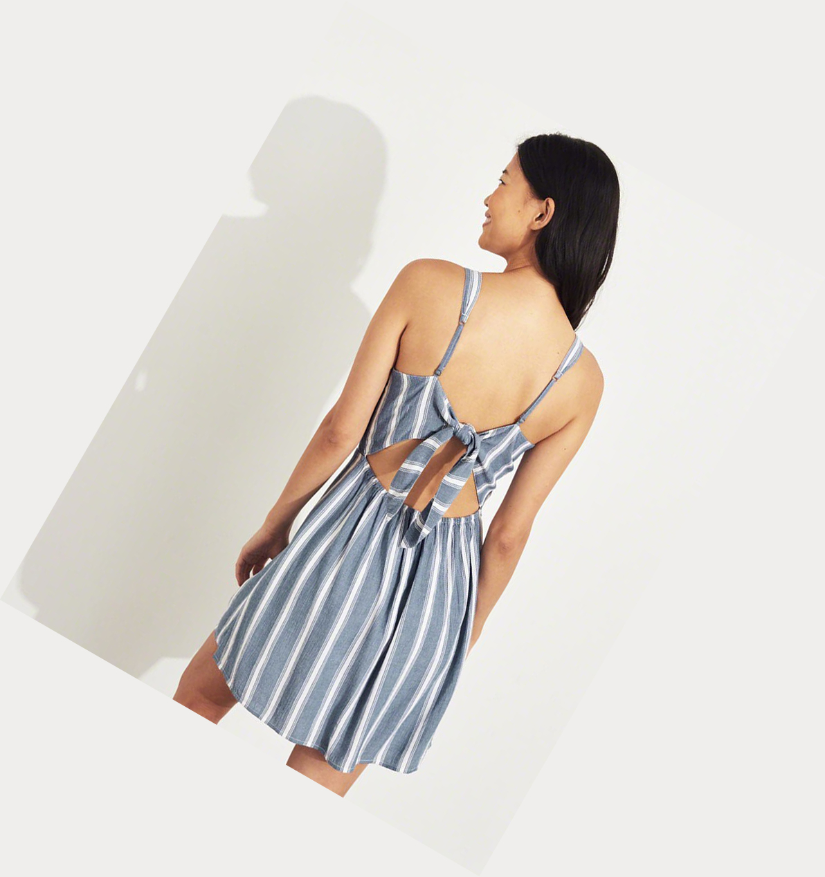 Blue Stripes Hollister Tie-Back Woven Women's Dress | ZA-MVLE364