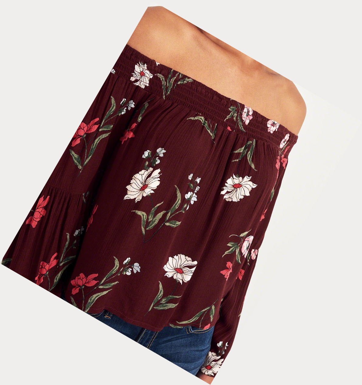 Burgundy Hollister Balloon-Sleeve Off-The-Shoulder Women's Long Sleeve | ZA-HFQN701