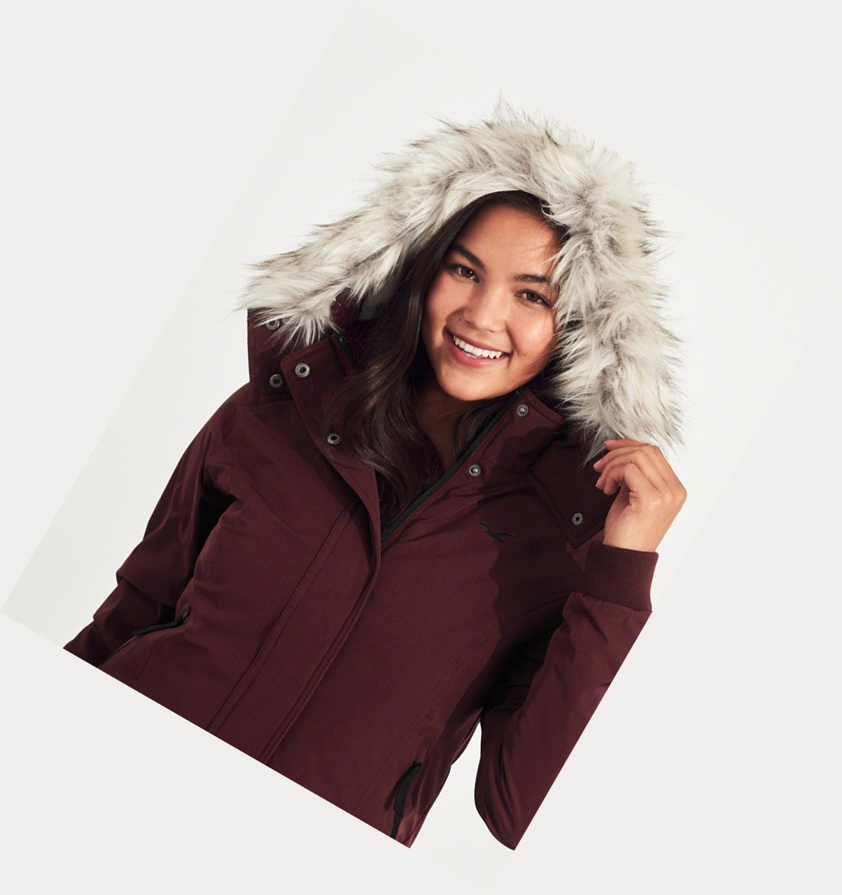 Burgundy Hollister Cozy-Lined Women's Bomber Jackets | ZA-YIMP835