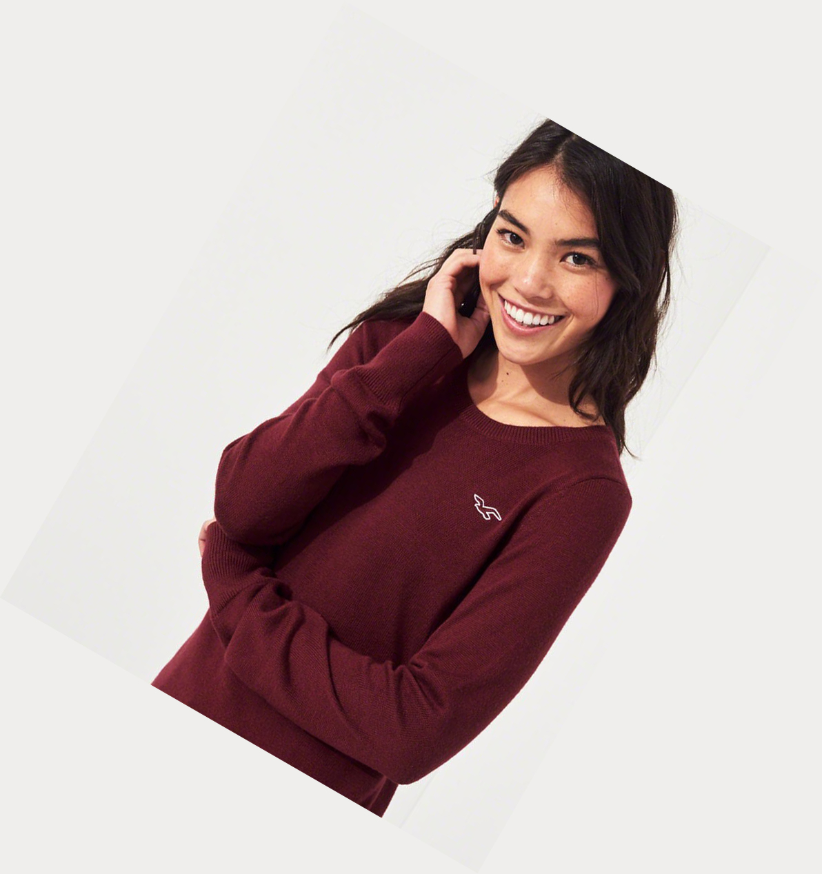 Burgundy Hollister Crewneck Women's Sweaters | ZA-BZAT536