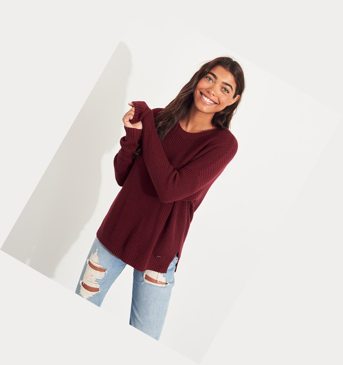 Burgundy Hollister Crewneck Women's Sweaters | ZA-PABG164