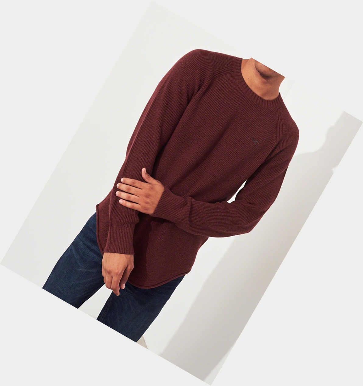 Burgundy Hollister Curved Hem Crewneck Men's Sweaters | ZA-GYSP510