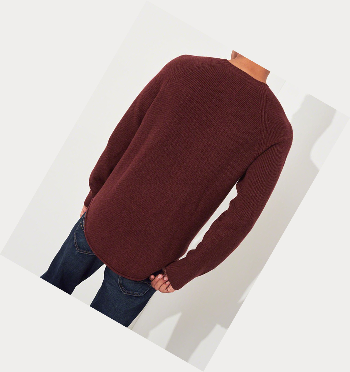 Burgundy Hollister Curved Hem Crewneck Men's Sweaters | ZA-GYSP510