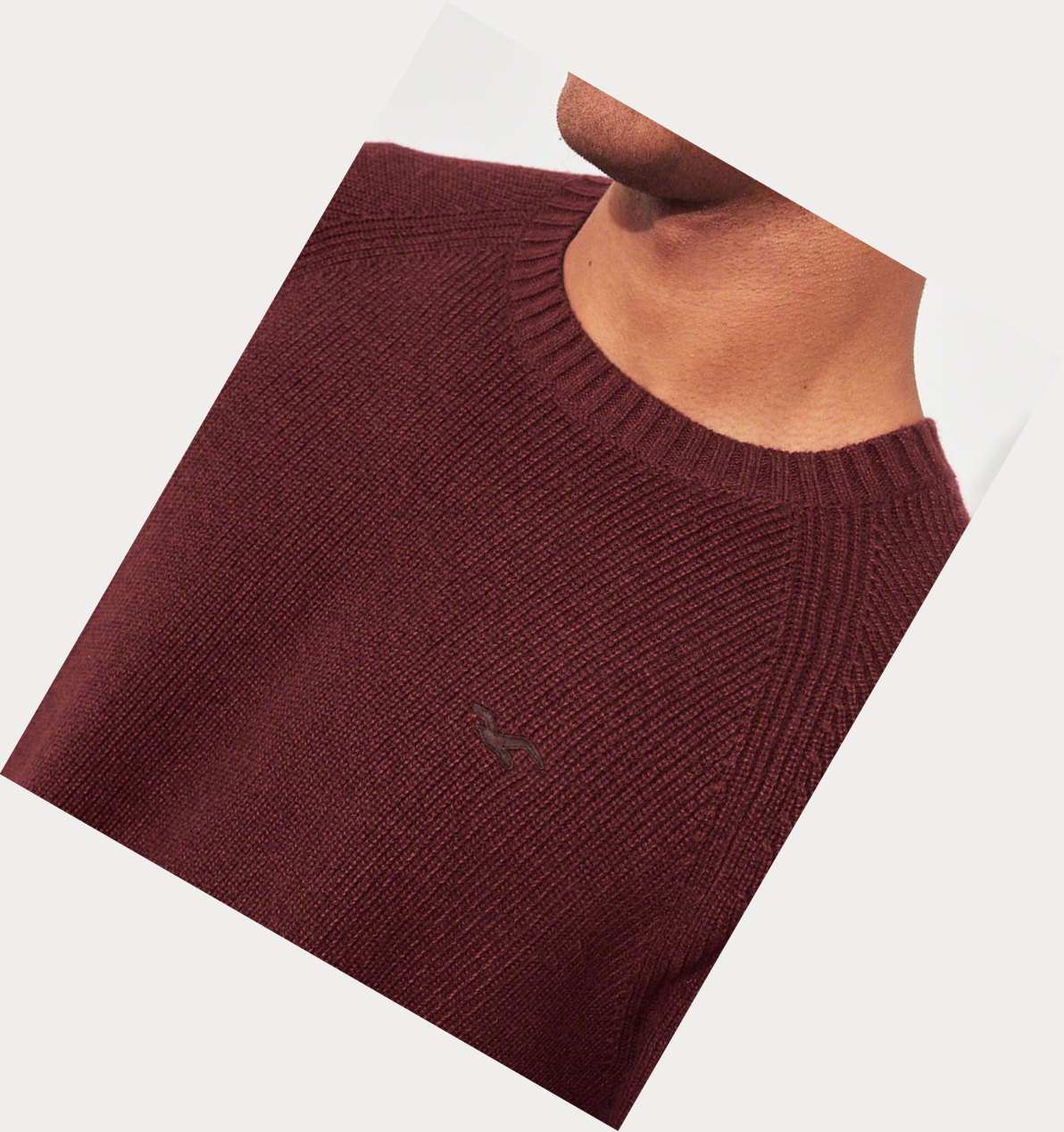 Burgundy Hollister Curved Hem Crewneck Men's Sweaters | ZA-GYSP510