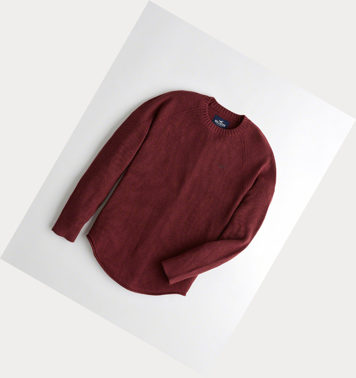 Burgundy Hollister Curved Hem Crewneck Men\'s Sweaters | ZA-GYSP510