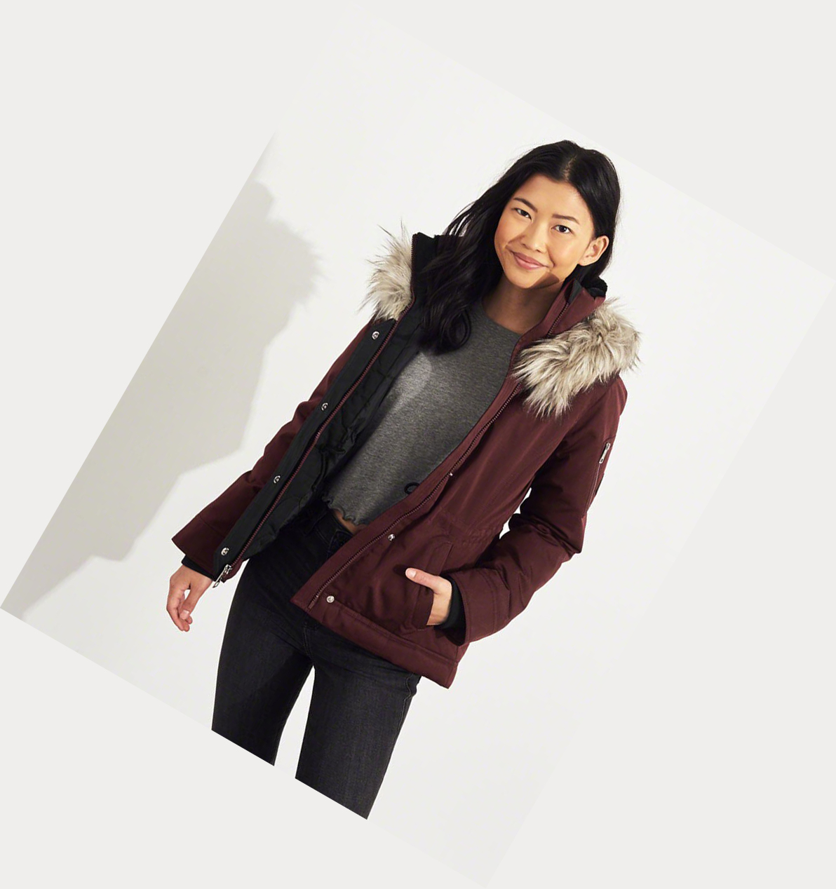 Burgundy Hollister Down Women's Jackets | ZA-MNIJ671