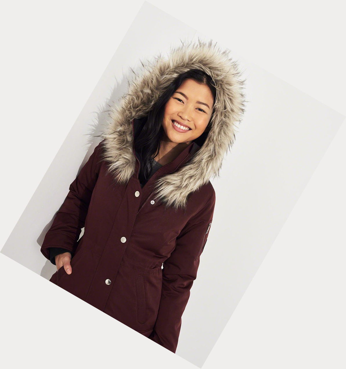 Burgundy Hollister Down Women's Jackets | ZA-MNIJ671