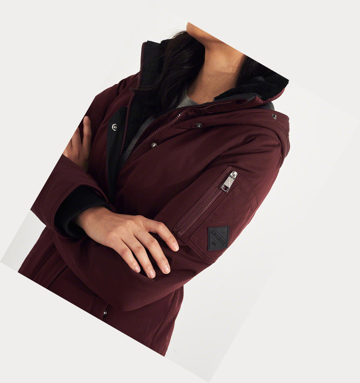 Burgundy Hollister Down Women's Jackets | ZA-MNIJ671