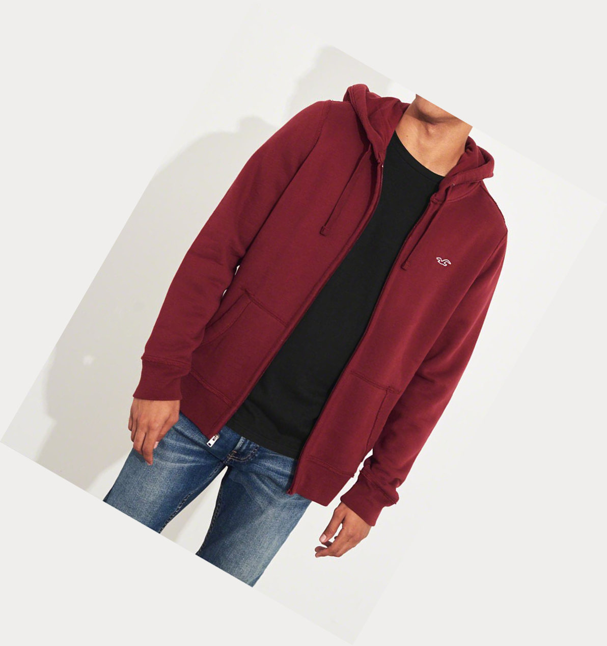 Burgundy Hollister Full-Zip Icon Men's Hoodie | ZA-BHUX436