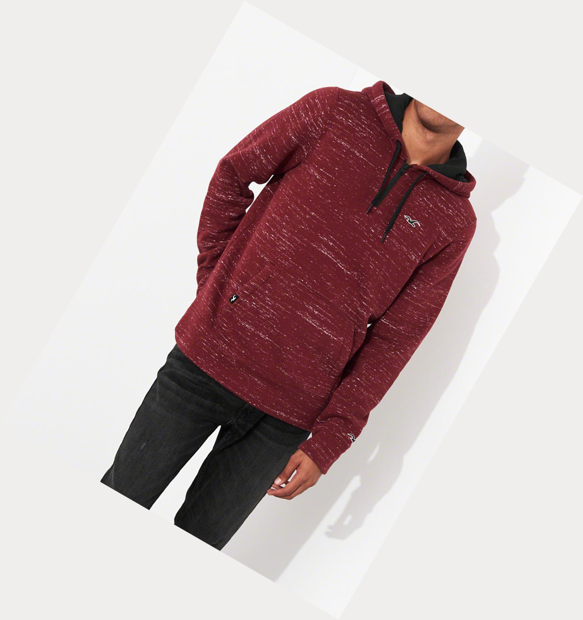 Burgundy Hollister Half-Zip Men's Hoodie | ZA-FHIV936