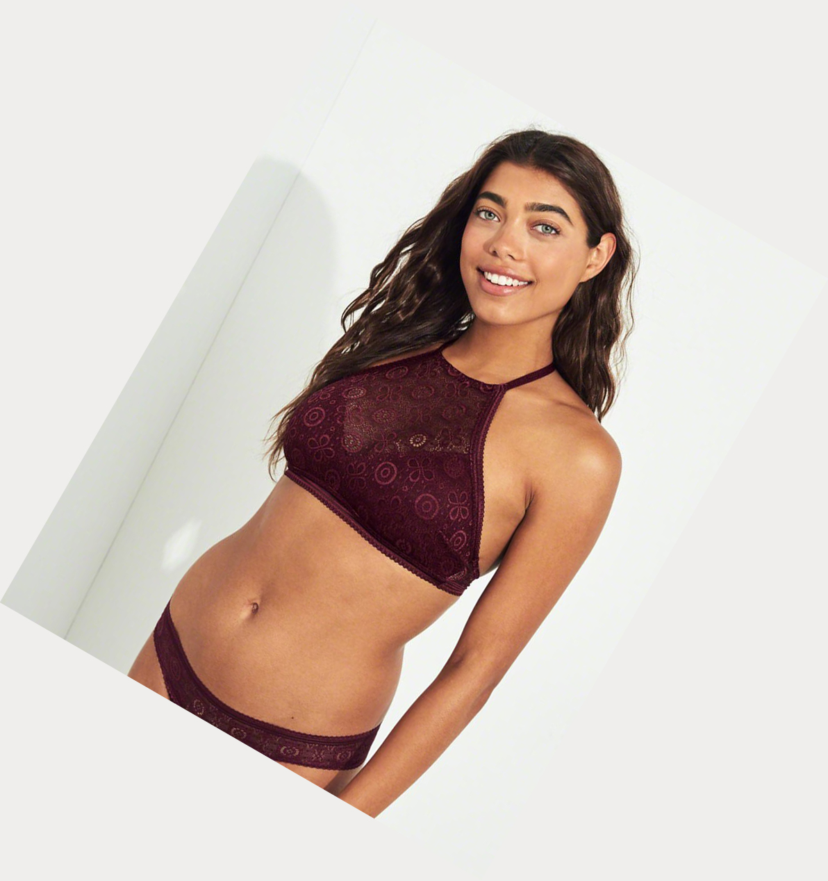 Burgundy Hollister Halter High-Neck With Removable Pads Women's Bras | ZA-JWQF519