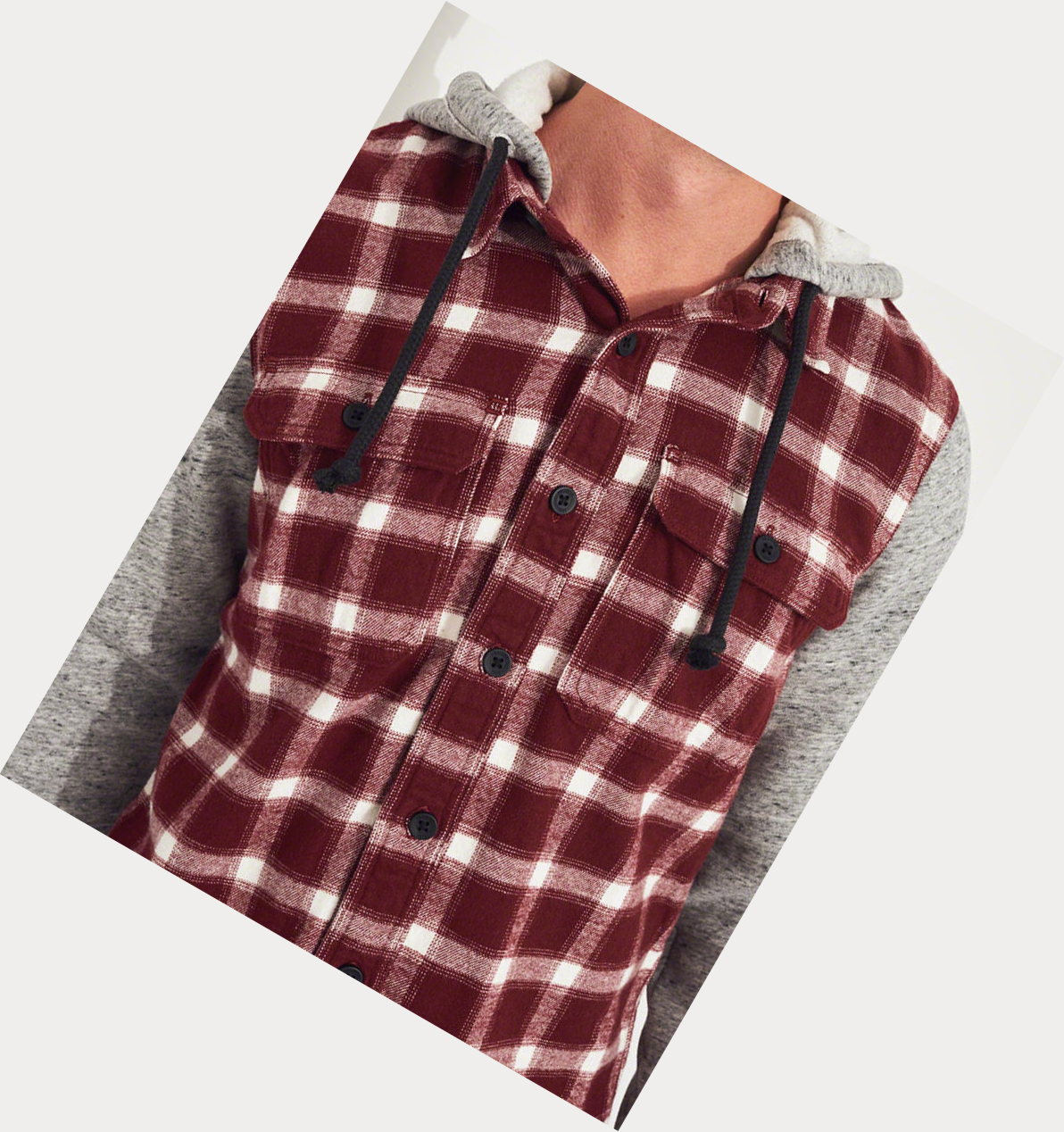 Burgundy Hollister Hooded Flannel Men's Long Sleeve | ZA-WLYM654