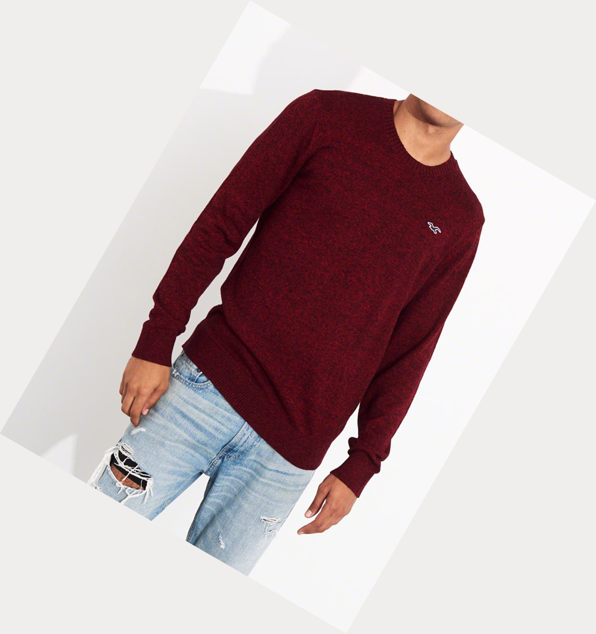 Burgundy Hollister Lightweight Crewneck Men's Sweaters | ZA-OQKW941