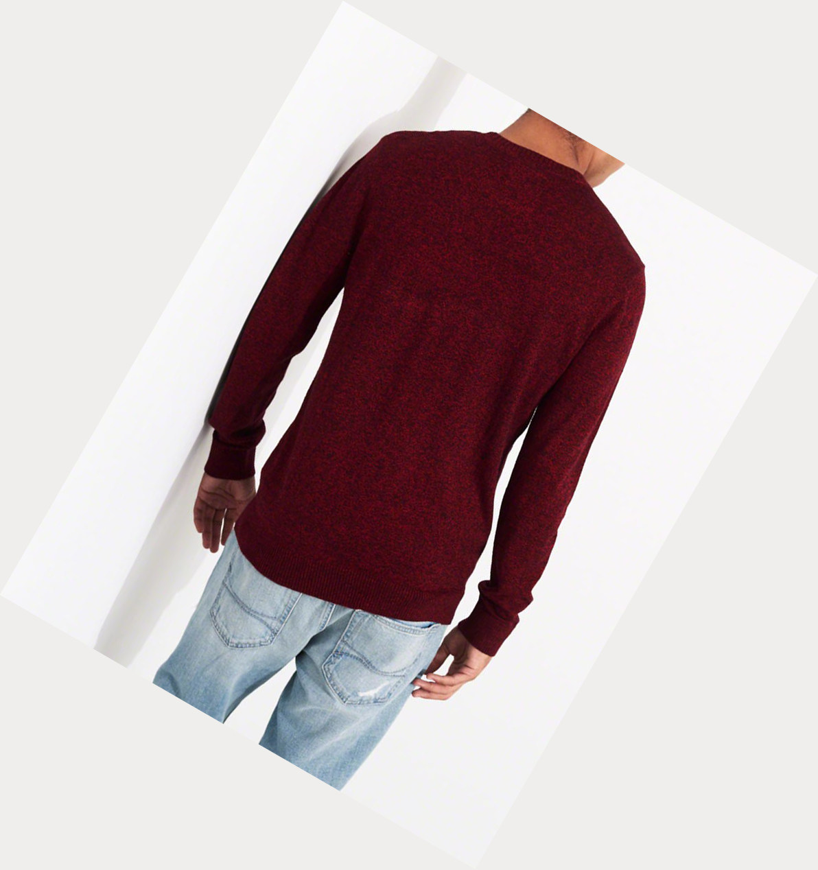 Burgundy Hollister Lightweight Crewneck Men's Sweaters | ZA-OQKW941