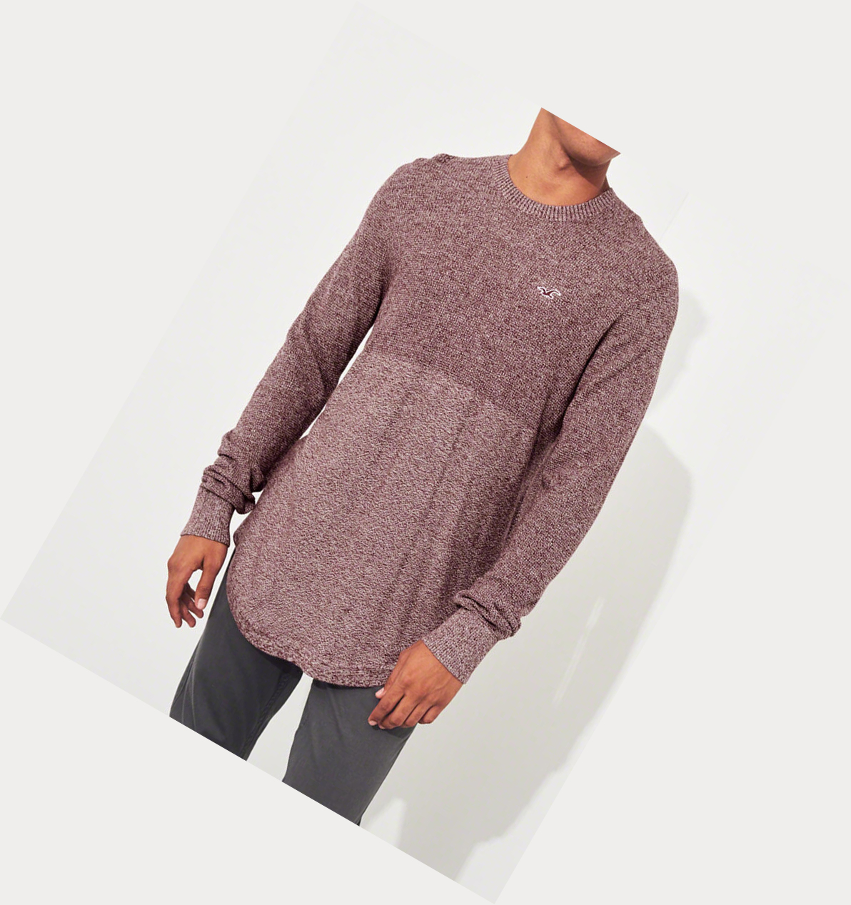 Burgundy Hollister Lightweight Curved Hem Men's Sweaters | ZA-CYBD714