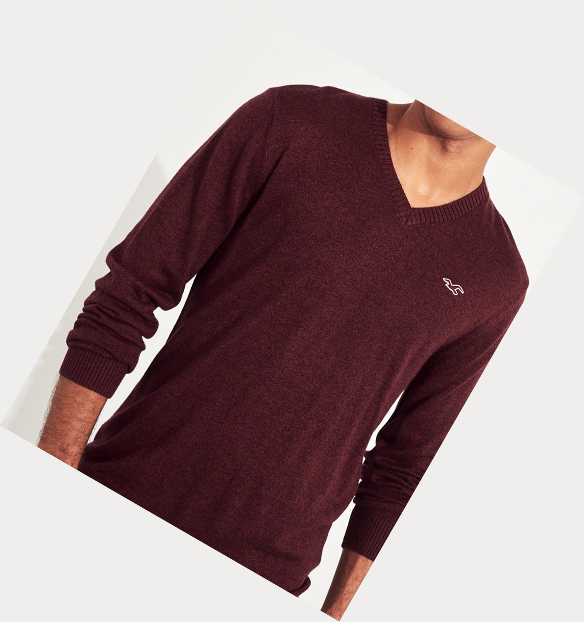 Burgundy Hollister Lightweight V-Neck Men's Sweaters | ZA-SYCJ423