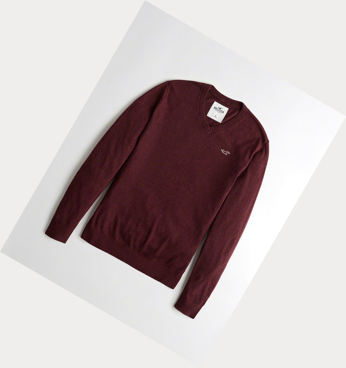 Burgundy Hollister Lightweight V-Neck Men\'s Sweaters | ZA-SYCJ423