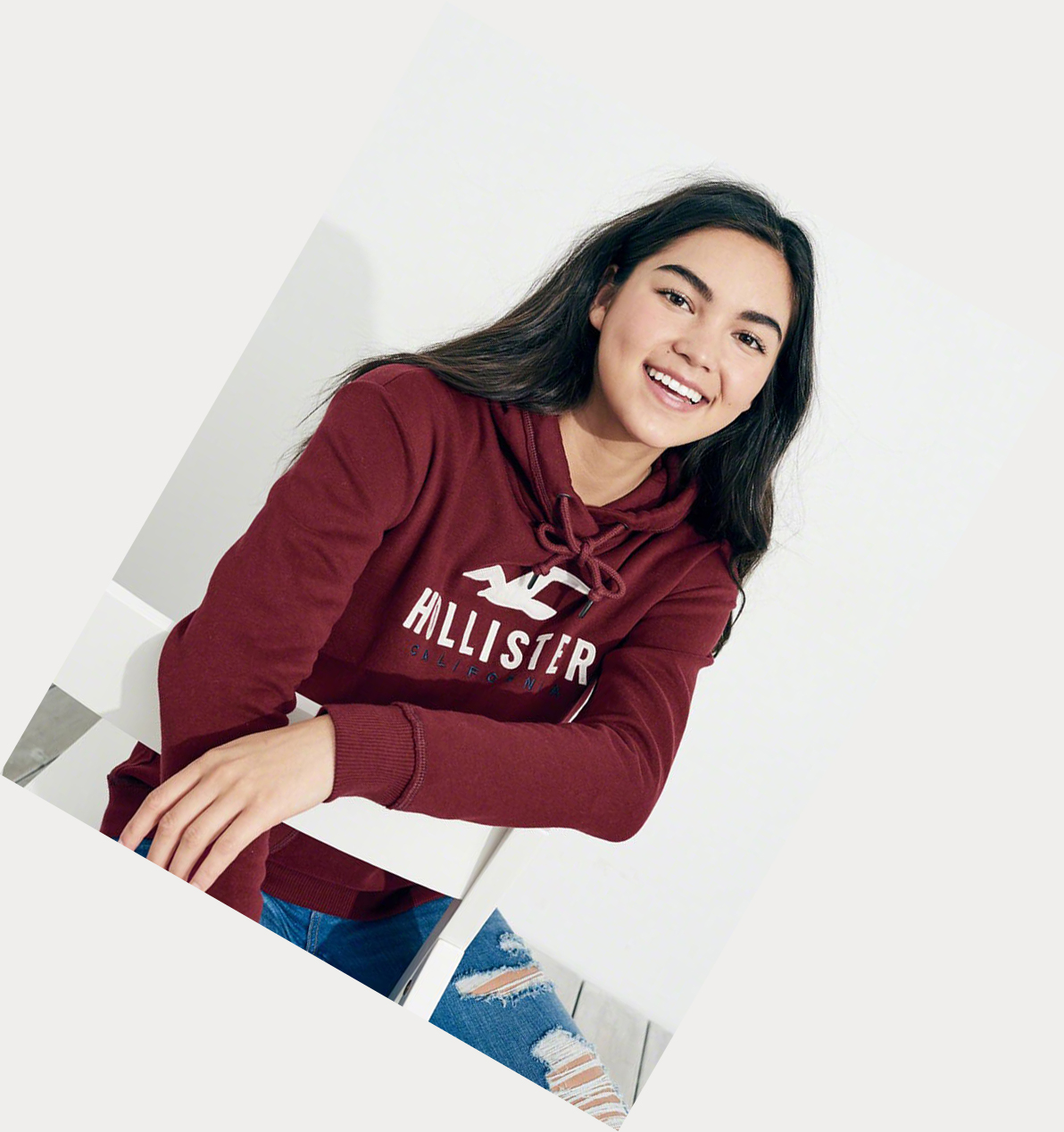 Burgundy Hollister Logo Graphic Women's Hoodie | ZA-ELKU819