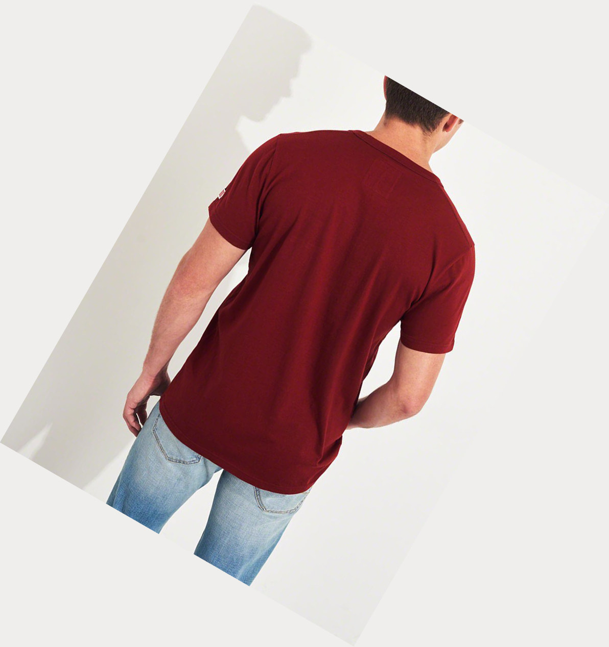 Burgundy Hollister Logo Men's Short Sleeve | ZA-LZEQ397