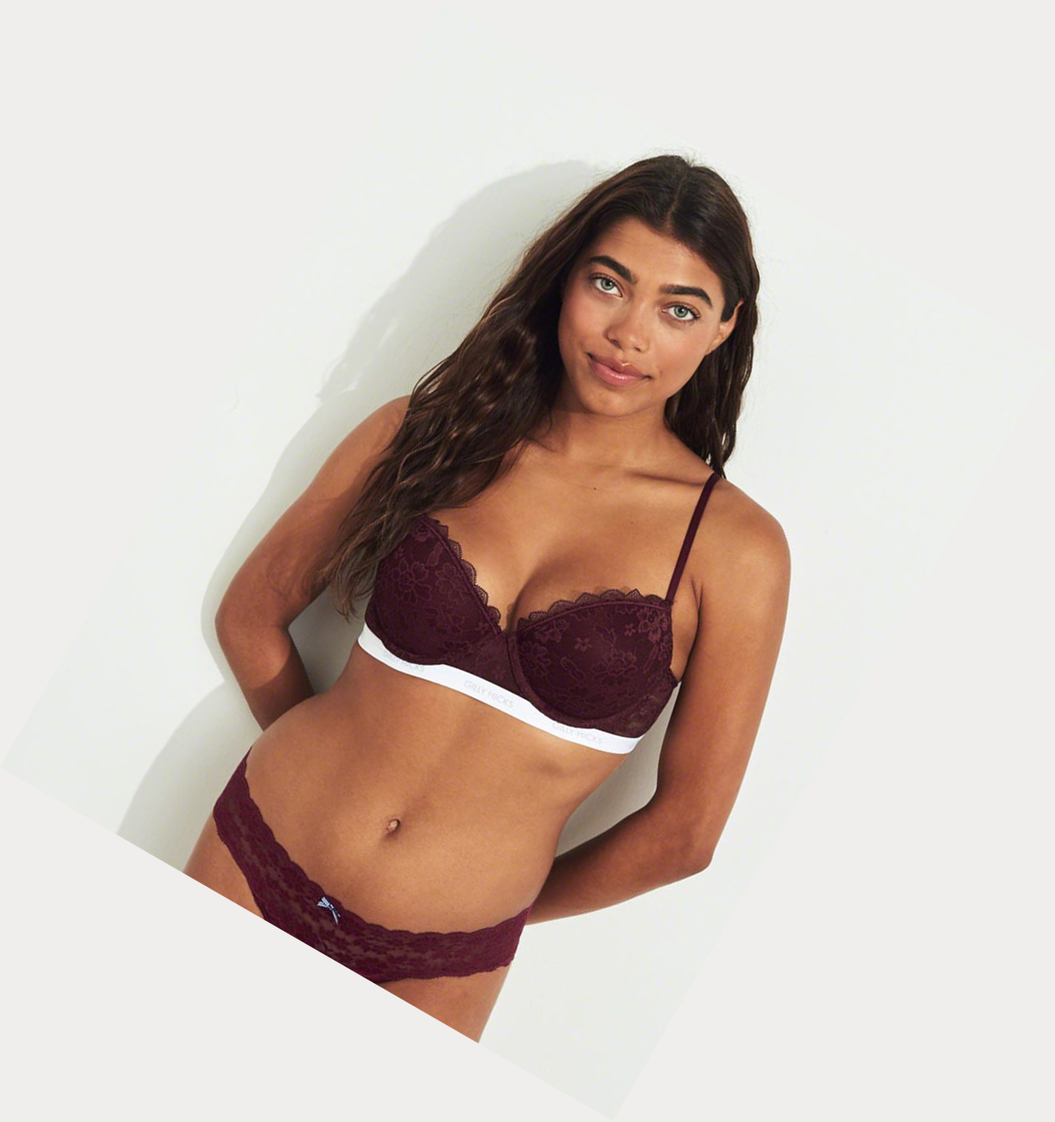 Burgundy Hollister Logo Push-Up Balconette Women's Bras | ZA-FWVR013