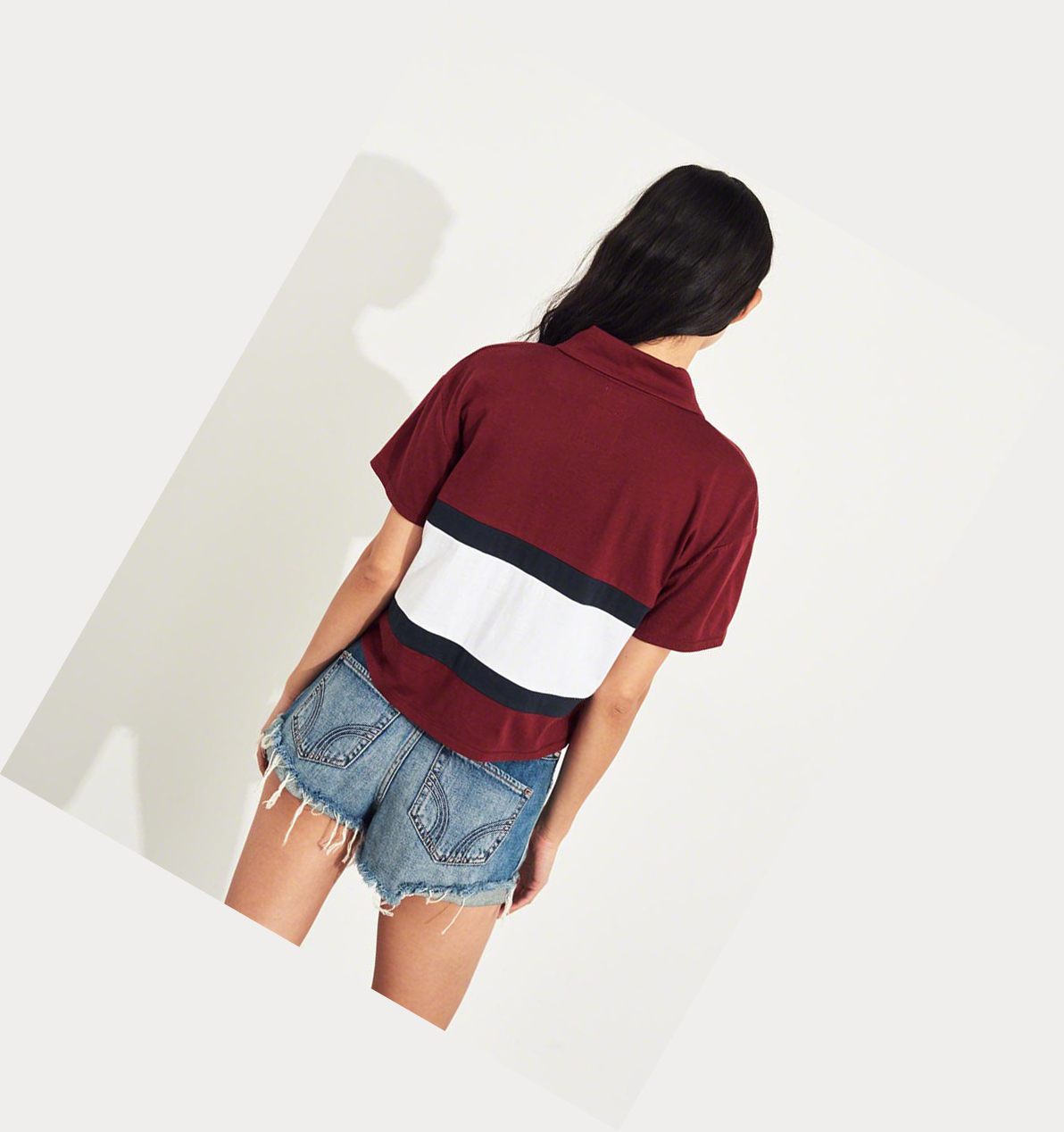 Burgundy Hollister Logo Stripe Crop Women's Polo Shirts | ZA-EUXW354