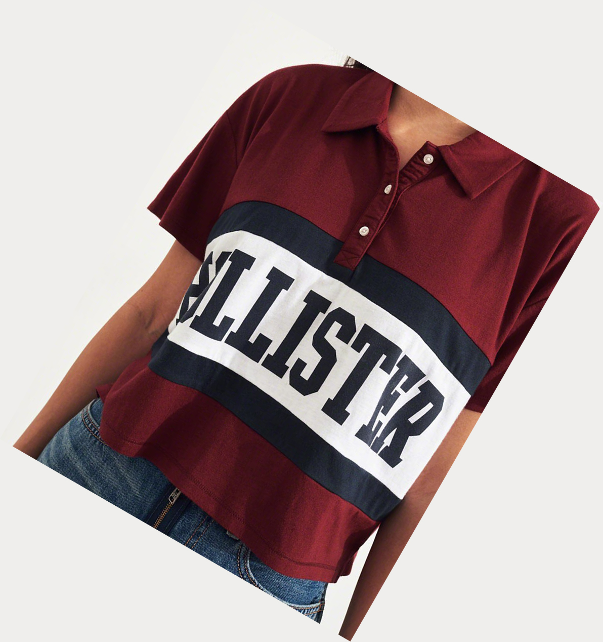 Burgundy Hollister Logo Stripe Crop Women's Polo Shirts | ZA-EUXW354