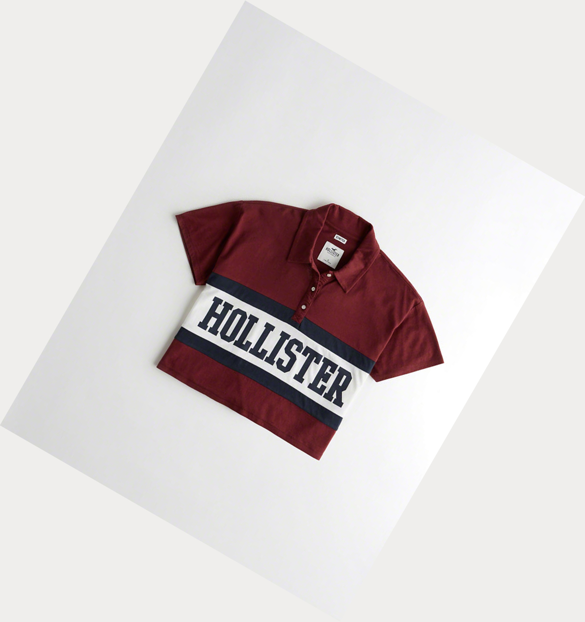 Burgundy Hollister Logo Stripe Crop Women\'s Polo Shirts | ZA-EUXW354