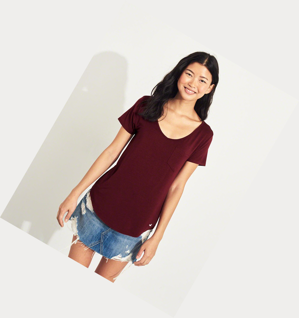 Burgundy Hollister Must-Have Easy Women's Short Sleeve | ZA-SHNM648