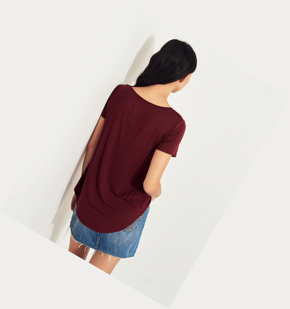 Burgundy Hollister Must-Have Easy Women's Short Sleeve | ZA-SHNM648