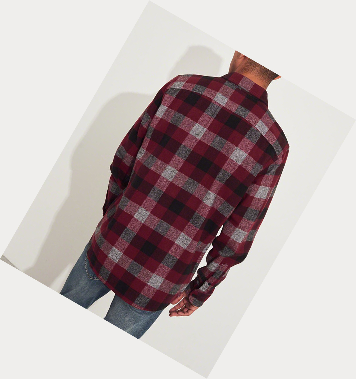 Burgundy Hollister Plaid Flannel Men's Long Sleeve | ZA-WNAQ539