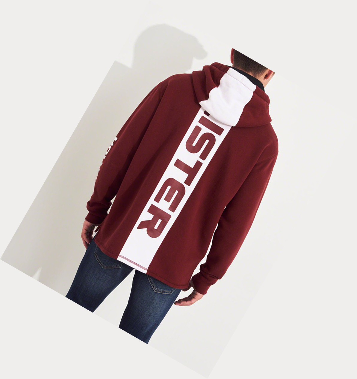 Burgundy Hollister Print Logo Graphic Men's Hoodie | ZA-GACE463