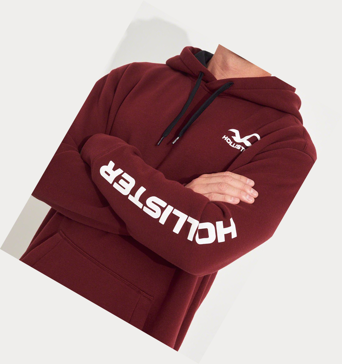 Burgundy Hollister Print Logo Graphic Men's Hoodie | ZA-GACE463