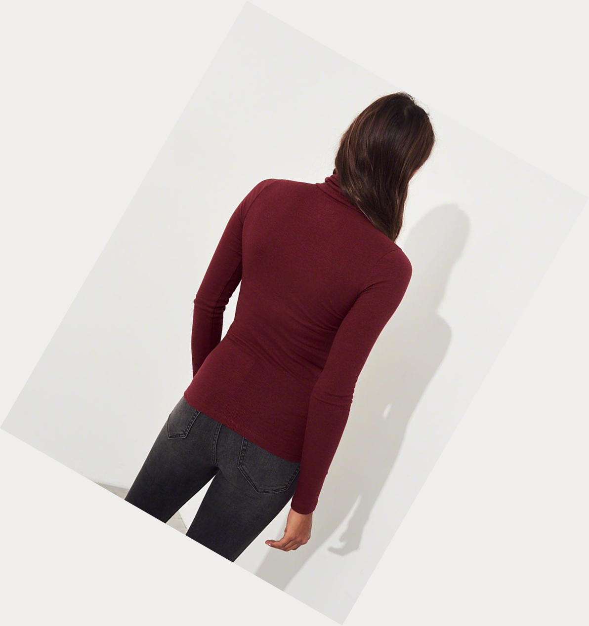 Burgundy Hollister Ribbed Turtleneck Women's Long Sleeve | ZA-QXDJ067