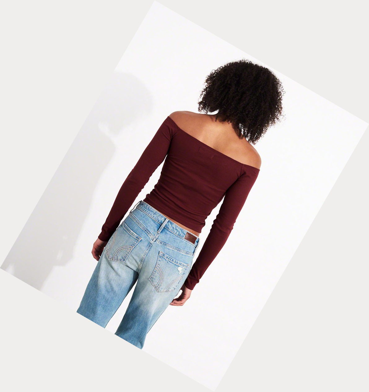 Burgundy Hollister Ruched Off-The-Shoulder Women's Long Sleeve | ZA-DIFT194