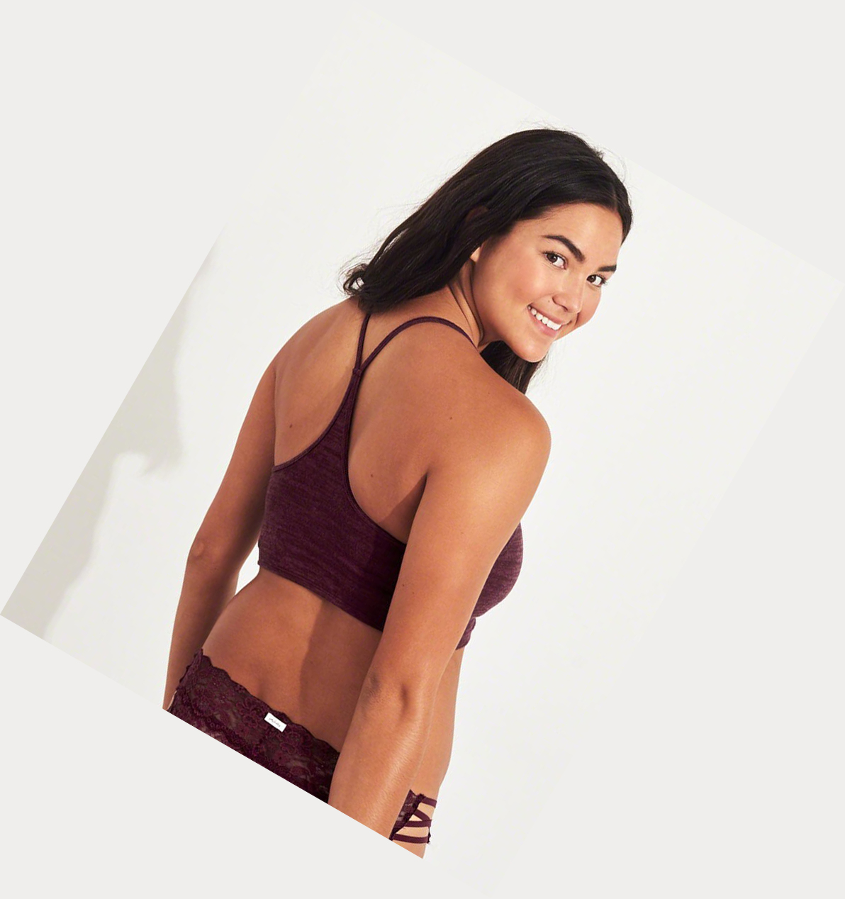 Burgundy Hollister Scoop Longline With Removable Pads Women's Bras | ZA-OWKZ890