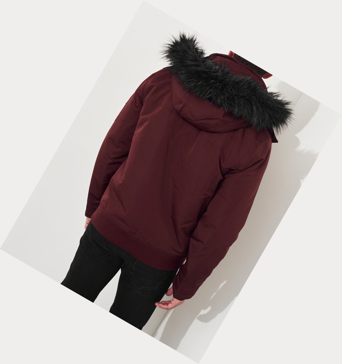 Burgundy Hollister Sherpa-Lined Hooded Men's Bomber Jackets | ZA-BDEF908