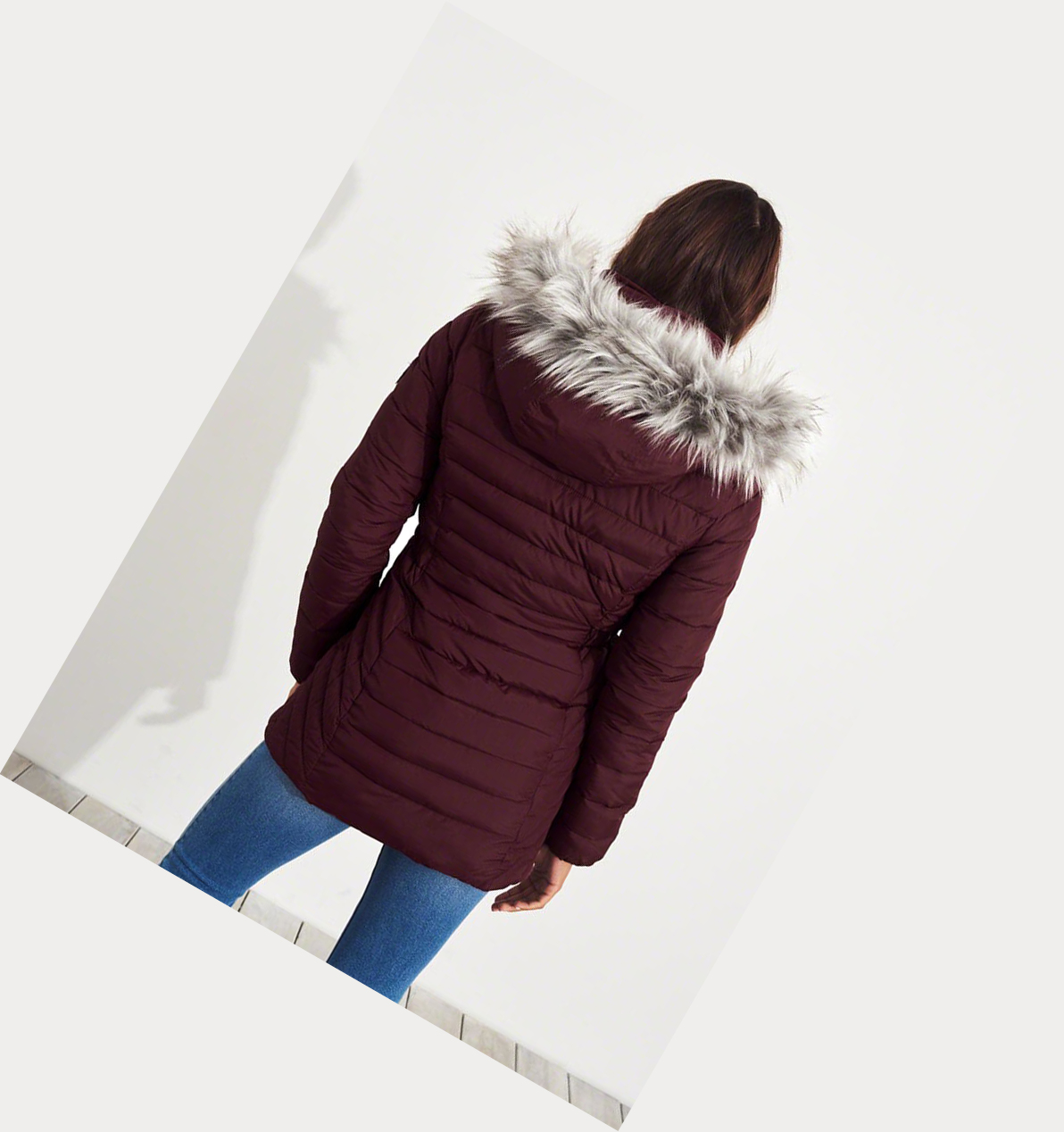 Burgundy Hollister Sherpa-Lined Puffer Women's Parka Jackets | ZA-MBQC349