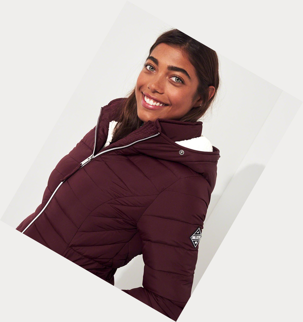 Burgundy Hollister Sherpa-Lined Puffer Women's Parka Jackets | ZA-MBQC349