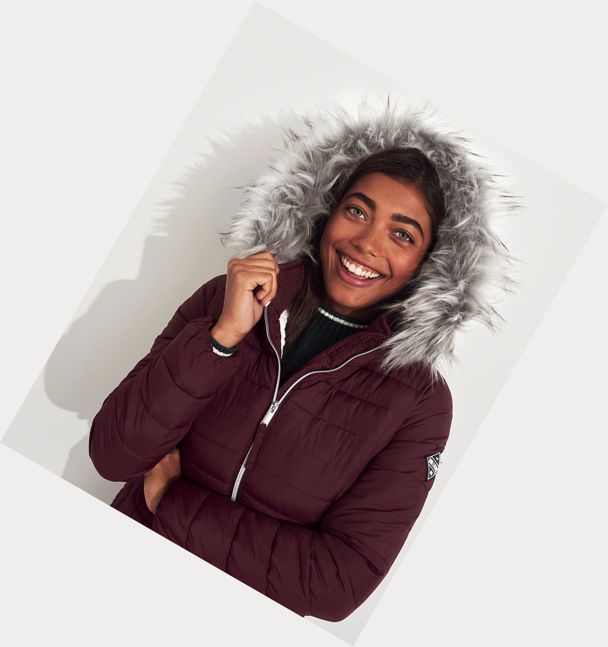 Burgundy Hollister Sherpa-Lined Puffer Women's Parka Jackets | ZA-MBQC349